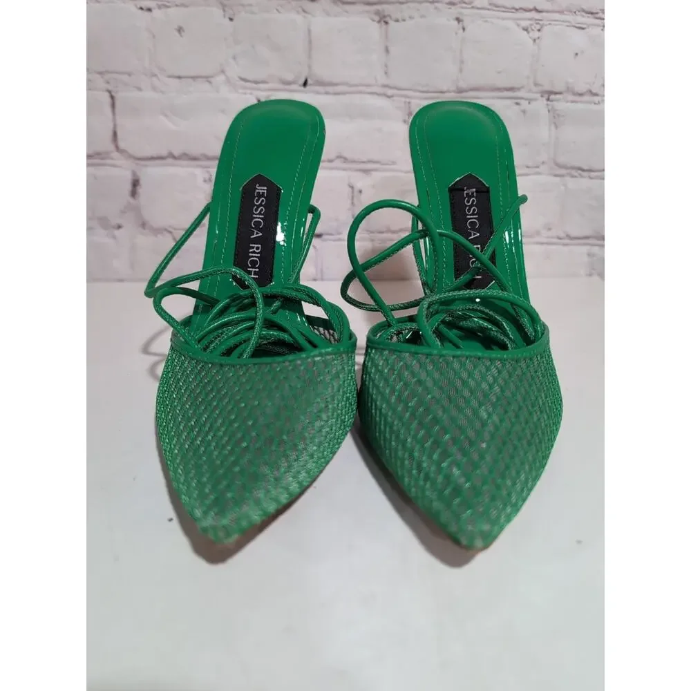 Jessica Rich Exotic Womens Sz 38 US 8 Stiletto Green Heels Sandals Ankle Wrap